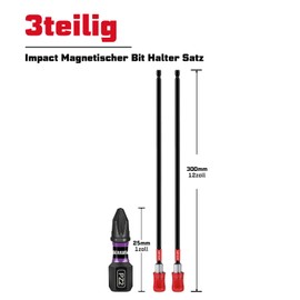 GEINXURN 2 Pieces Magnetic Bit Holder Set 300 mm Quick Change Universal Extension Bit Holder for Screwdriver Cr-V Steel 1/4 Inch Hex Shank with 1 Piece 25 mm PZ2 Bit