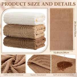 Tegeme 3 Pcs Decorative Hand Towel for Bath Boho Arch Striped Cotton Hand Towels Farmhouse Beige Tan Brown Soft Absorbent Towel Bath Decor for Fall Thanksgiving Kitchen Gift