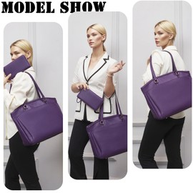 YZAOLL 15.6 Inch Laptop Tote Bag for Women,Water-resistant Vegan Leather with Anti-Scratch Padded Sleeve,Lightweight Multi-Pocket Work Bag for Business Travel,College,Office Essentials,Purple