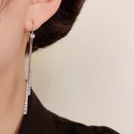 YDSURE Silver Earrings, Women's, Simple Design, Dangling Metallic, Hypoallergenic, Ring, 18K Gold, Sparkling, 925 Silver, Diamond, Metal Allergy-Free Pearl, Pearl Simple, Sparkling Fashion