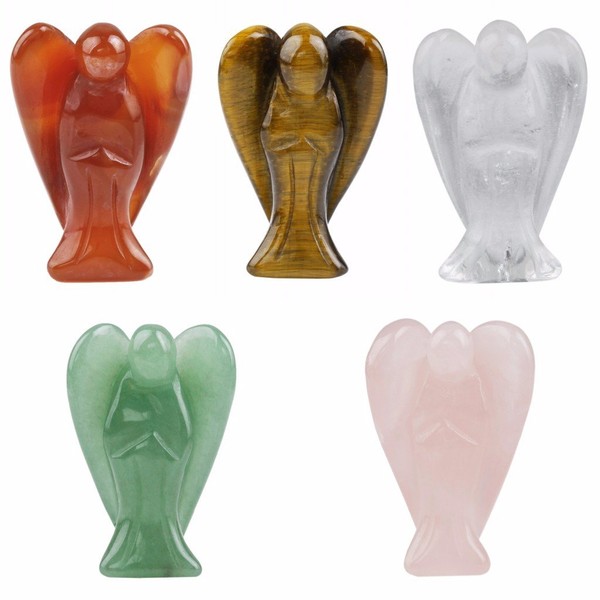 Rockcloud Healing Crystal Gemstone Carved Pocket Guardian Angel Figurines 1.5 inch