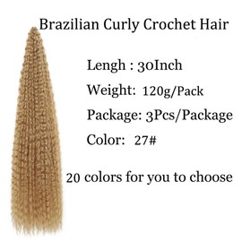 Sarannala Brazilian Curly Braids Crochet Twist Hair 30inches 3Packs Afro Kinky Curly Braiding Hair Extensions Deep Curly Crochet Hair Synthetic Water Wave Braid Hair(30Inch,27#)