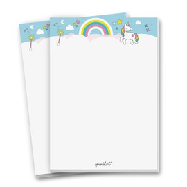 2 unicorn writing pads, DIN A5, set of 2 notepads, writing paper with pink motif, blank, without lines, glued to tear off, dv_101