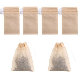 200 Pack Disposable Drawstring Tea Filter Bags Safe & Natural Unbleached Paper Tea Infuser Drawstring Empty Bag for Loose Leaf Tea (8 x 10cm, Natual Color)
