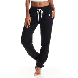 U.S. Polo Assn. Womens Sweatpants with Pockets, French Terry Black Lounge Pants, Black Joggers (Black, Large)