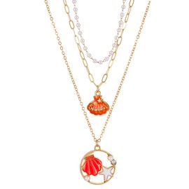 Bohemian Layered Starfish Shell Necklace for Women Trendy Summer Shell Starfish Pendant Necklace Dainty Pearl Choker Necklace Y2k Necklaces Ocean Theme Summer Beach Jewelry (Red)