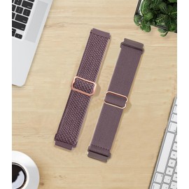 TUCOMO 2 Pack Braided Stretchy Nylon Watch Bands Compatible with Garmin Vivoactive 6/5/3, 20mm Loop Elastic Fabric Straps for Venu Sq 2/Forerunner 55/165/645/245 Women Men