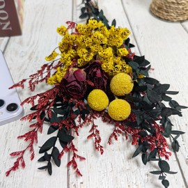 L'BREVOGA Dried Flower Bouquet - Caspia,Rose, Billy Ball, Gypsophila - 15 Inches, Unique Design (Red)