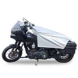 RiderVibe Motorcycle Cover UV Protection Lightweight Half Cove Outdoor Sun Cover Waterproof Dust Cover All Season Weather for Most Motorcycles Full Dress Touring Cruiser - Silver L