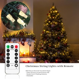 Elavika 40ft Christmas Lights USB Powered with Remote, 120 LEDs String Lights for Car Golf Cart, Hanging Fairy Lights for Bedroom Xmas Tree Wreath Classroom Indoor Decor, Warm White