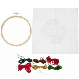 Merry Christmas Embroidery Kit with Hoop and Floss - Makes One 6 Inch Piece