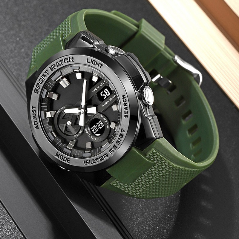 Quartz Electronic Watch Casual Double Movement Waterproof Dual Display Luminous