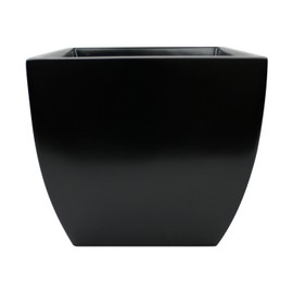 Pacifica Square Curved Fiberglass Planter, Black, 16 Inch