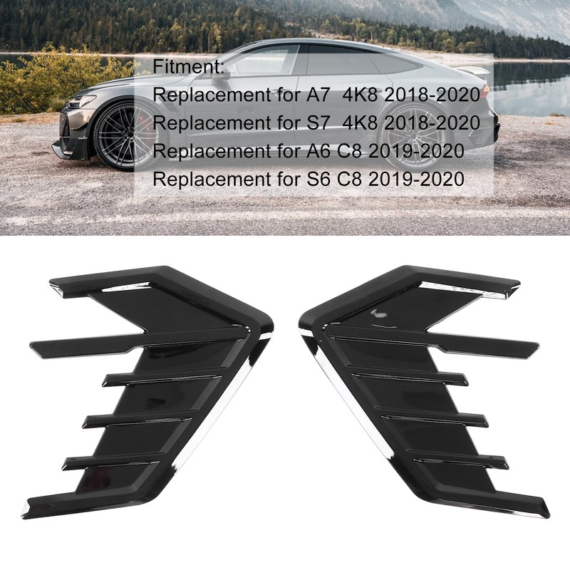 2Pcs/Set Car Side Cover Air Vent Trim Glossy Black Rubber