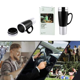 Natudeco 450 ml Car Kettle Car Heat Cup Milk Warmer Highly Efficient Compact Portable for Long Distance Office Home School 12 V (Black)