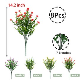 SITUMEIZI Artificial Flowers for Outdoors UV Resistant,8 Bundles Realistic Fake Flowers Faux Plants Shrubs for Garden Porch Window Box Cemetery Spring Summer Outside Indoor Decorations(Mixed Colors,4)