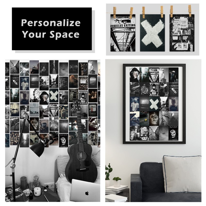 Photo Collage Kit Gloomy for Wall, 100 Pictures Black and