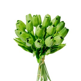 Mandy's 20pcs Green Artificial Tulip Silk Fake Flowers 13.5" for New Year Spring Mother's Day Easter Gifts in Bulk Home Kitchen Wedding Decorations