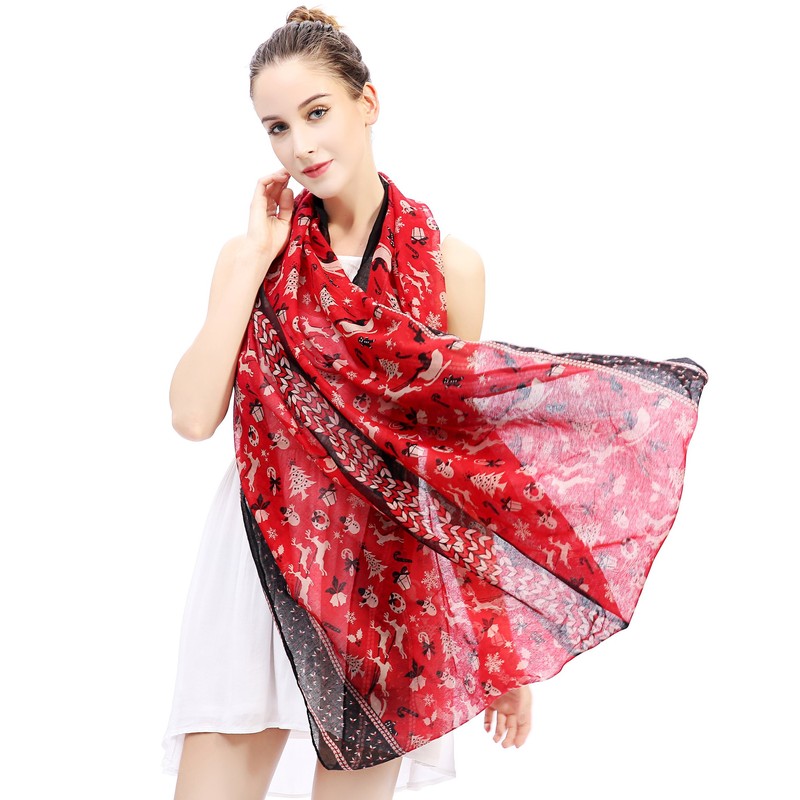 Lina & Lily Women's Loop Scarf with Christmas Pattern, red