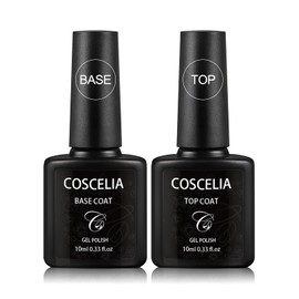 Coscelia Base e Top Coat Semipermanente, 10ML x 2 Base e Top coat Unghie per Gel per Nail Art, Adatto al fai da te in casa, Disegni per unghie, Regali perfetti
