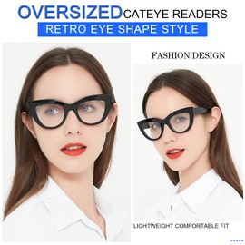 MARE AZZURO Retro Cat Eye Reading Glasses Women Large Frame Readers 1.0 1.25 1.5 1.75 2.0 2.25 2.5 2.75 3.0 3.5 4.0 5.0 6.0 (Black, 6.00)