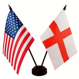 Zigvert America & England Friendship Twin Desk Flag, US England Table Flags, 8 x 5 Inches, Red, White, Blue