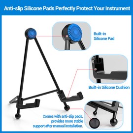 Guitar Stand - Foldable Guitar A-Frame Stand, Portable Solid Steel Guitar Floor Stand for Acoustic/Classical Guitar, Electric Guitar Bass, Banjo, Ukulele, with Non-Slip Rubber and Silicone Pad (Black)