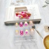 24 Pcs Pink Flower Press on Nails Short Almond Fake
