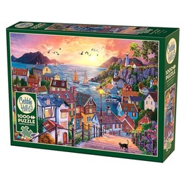 Cobble Hill 1000 Piece Puzzle - Coastal Town at Sunset- Sample Poster Included