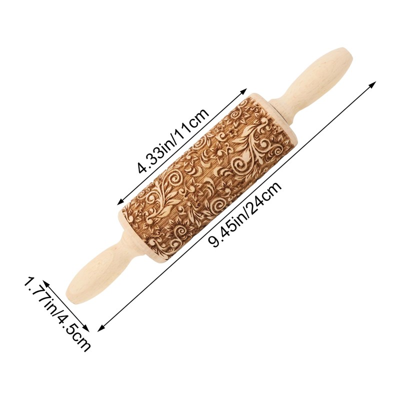 yueton 1 Pack Wooden Embossed Rolling Pins Engraved Embossing Rolling