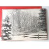 Christmas Card Glittery Snowy Winter Scene with Fence Trees and