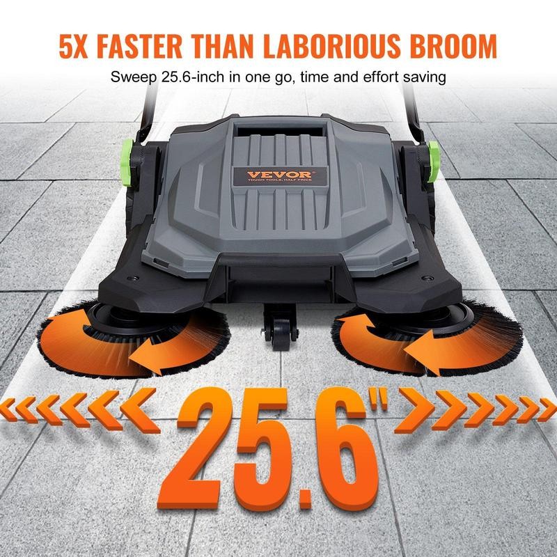 VEVOR Walk-behind Hand Push Floor Sweeper, 25.6" Sweeping Width Floor