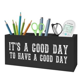 FITIE Inspirational Quotes Pencil Pen Holder for Desk, It's A Good Day to Have A Good Day Wooden Pencil Holder Organizer for Home Office Desk Accessories, Encouragement Gifts for Women Men