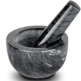 Tera Mortar and Pestle Set Natural Marble Grinder Spice Herb Grinder Pill Crusher Black 3.9in