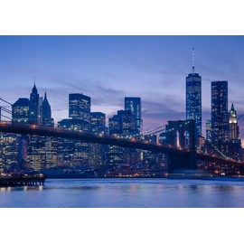 Painting Wallpaper Poster (Removable Self-stick) Dusk of the Brooklyn Bridge Hudson River New York Night Character Black NYK – 005 a1 (A1 Edition 830 mm × 585 mm) For Architectural Wallpaper + Weather Resistant Paint