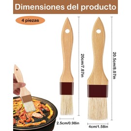 4 Brochas Para Cocina, Set De Cepillos De Cerda Natural, Para Hornear Y Asar, Para Aplicar Salsas Y Adobos, Herramientas Utensilios De Cocina Profesional, Cerdas Suaves Y Duraderas
