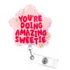 Celokiy Motivational Badge Reel, Pink Glitter ID Card Holder with