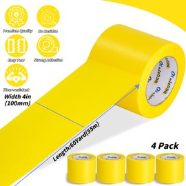 4 Rolls Yellow Painters Tape Bulk 4 inch x 60 Yards, Total 240 Yd, Painters Masking Tape No Residue Wall Painting Tape Artist Tape Trim Edge Finishing Tape for Wall Painting Decoration DIY Supplies