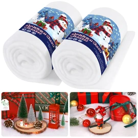 Yonsya Artificial Snow Blanket Roll, Thick Xmas Fluffy Snow Cover, Winter Fake White Cotton Snow Blanket Table Runner for Christmas Village Tree Decoration (2, White Without Light)