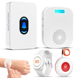 Daytech Wireless Caregiver Pager for Elderly Monitor/Seniors/Patient/Disabled at Home Nurse Alert System 300+ Feet 2 Portable/Vibration Receiver & 1 Call Button & 1 Alert Watch