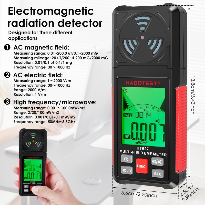 Electromagnetic Field Radiation Detector,Portable 2.26inch LCD Display EMF Reader Meter
