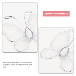 Beaupretty - Juego de 50 mariposas para manualidades (malla transparente, con gema), diseño de mariposas, color blanco