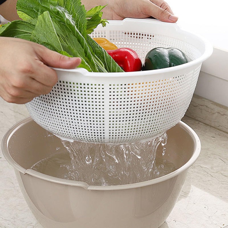 HAOHIZE Plastic Colander, Double Layer Colanders Bowl Set Vegetable Fruit
