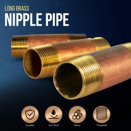 Everflow Supplies NPBR1225 2-1/2" Long Brass Nipple Pipe Fitting with 1/2" Nominal Diameter and NPT Ends