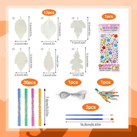 GOUYENG Wind Chime Craft Set Children, 12 Pieces Maple Leaf Wind Chime, Autumn Craft Set, Autumn Leaf Wind Chime, Wooden Autumn Craft with Diamond Stickers, Wooden Autumn Leaf, for Girls Boys