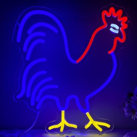 Goneons Rooster Neon Sign Chicken Neon Sign for Wall Decor, Red Blue Rooster LED Neon Light with USB Powered, Dimmable Animal Neon Light Signs for Man Cave,Bedroom,Party,Pub,Club,Brithday Party Decor