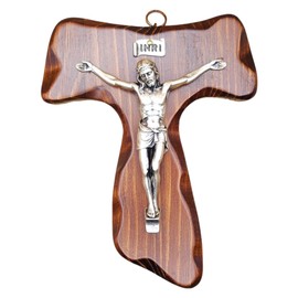 Wooden Crucifix Rope - Wall Mounted - Christ of Silver - Made in Umbria Italy - (15 x 13 cm)