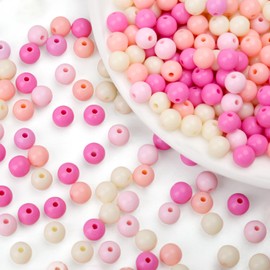 500 abalorio redondas de acrílico de colores mixtos de 8 mm, abalorio de goma de mascar de plástico surtidas, con agujero, abalorio sueltas pastel a granel para joyas, manualidades, suministros de manualidades (serie rosa)