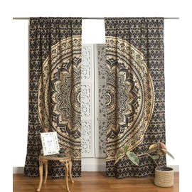 Popular Handicrafts Indian Hippie Bohemian Beautiful Ombre Color Mandala Paneles de cortina de mandala negro y oro