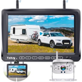 RV Backup Camera Wireless for Trailer Recording: 7-Inch Zooming 1080P HD Plug and Play Rear View Camera with Touch Buttons Night Vision for Camper Y27-White